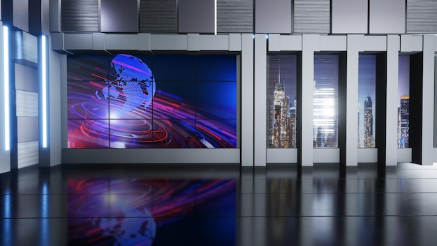 News Studio, Hintergrund für TV-Sendungen .TV On Wall.3D Virtual News Studio Hintergrund, 3D-Illustration