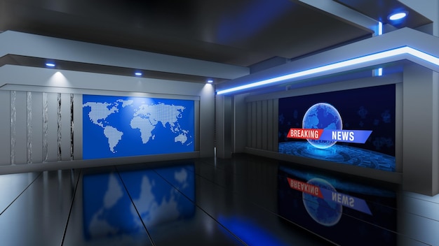 Foto news studio hintergrund für tv-shows tv auf wall3d virtual news studio hintergrund 3d-darstellung