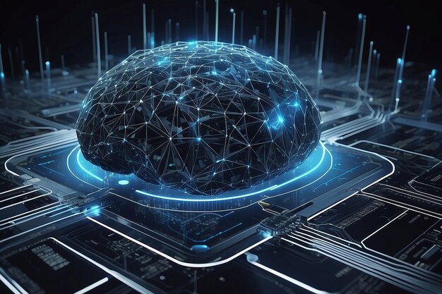 Foto nexo de código digital que cruza redes de internet e fluxos de dados para inovações alimentadas por aip