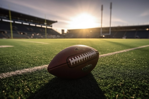 NFL-Ball auf dem Boden mit American Football-Stadion-Weitwinkel