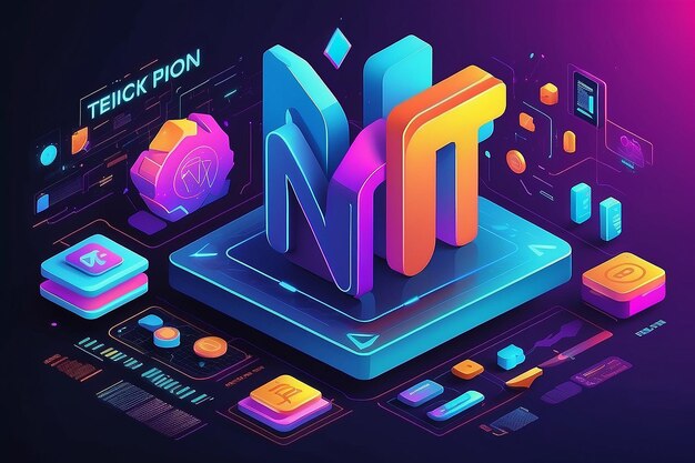 Foto nft-konzeptillustration nicht-fungible-token-infografik banner-design-text mit abstrakten grafischen elementen