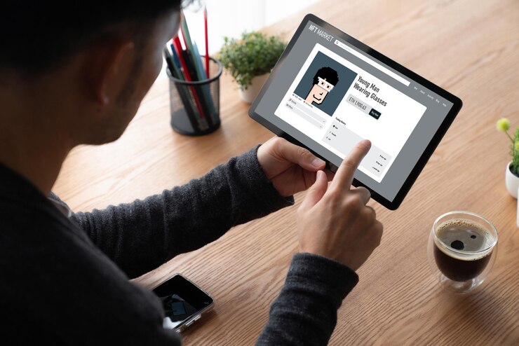 Foto nft marketplace fornece canal de venda modish para artista digital