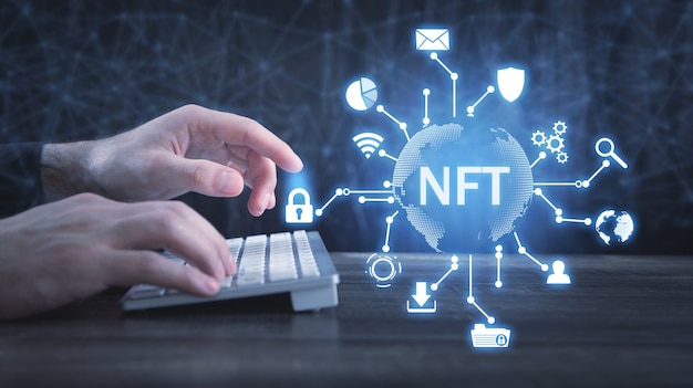 NFT-Tokens Não Fungíveis. Tecnologia digital de criptografia blockchain