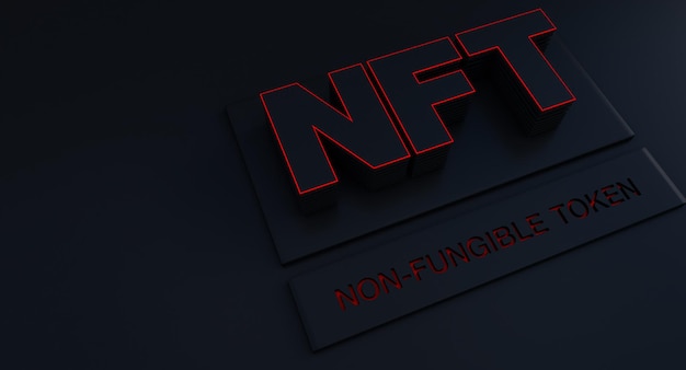 NFT tokens no fungibles concepto rojo y negro, render 3D