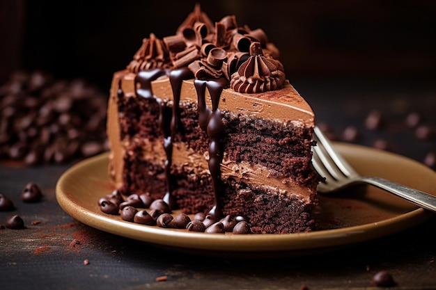 Ángulo alto de pastel de chocolate dulce con espacio de copia