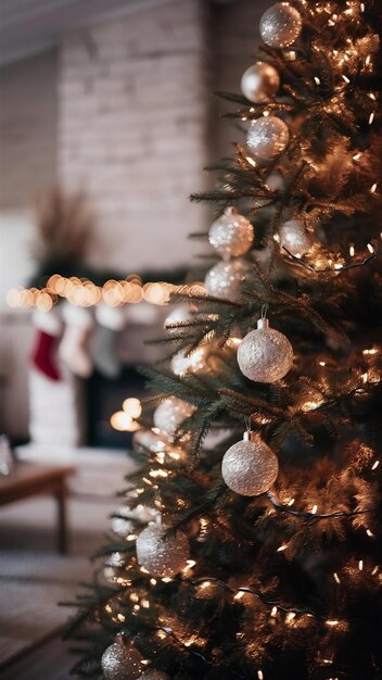 Ángulo bajo árbol de Navidad borroso