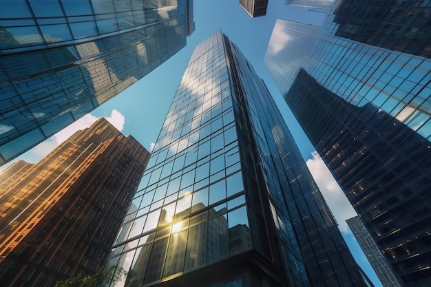 Ángulo bajo de edificios de cristal de gran altura.