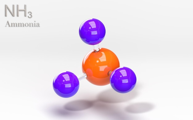 NH3 Molécula de amônia com átomos de hidrogênio e nitrogênio renderização em 3D
