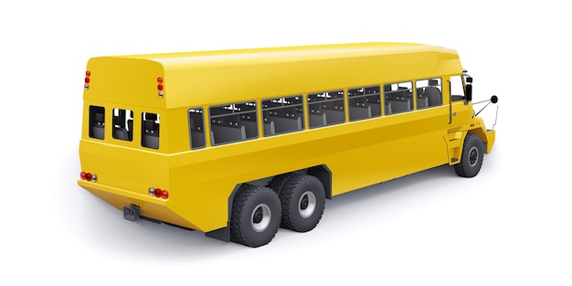 Ônibus amarelo escolar para transportar crianças em idade escolar para a ilustração 3D da escola