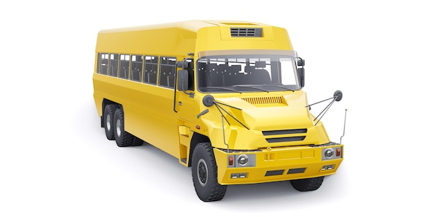 Ônibus amarelo escolar para transportar crianças em idade escolar para a ilustração 3D da escola