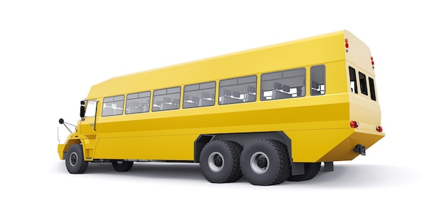 Ônibus amarelo escolar para transportar crianças em idade escolar para a ilustração 3D da escola