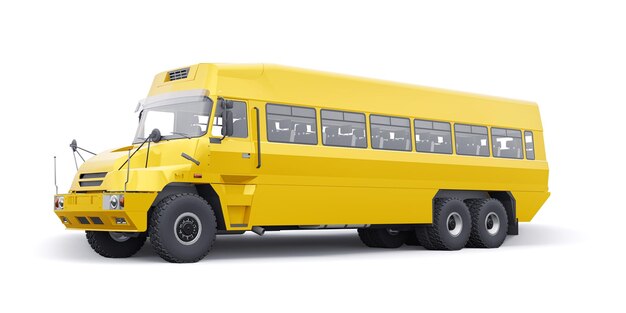 Ônibus amarelo escolar para transportar crianças em idade escolar para a ilustração 3D da escola