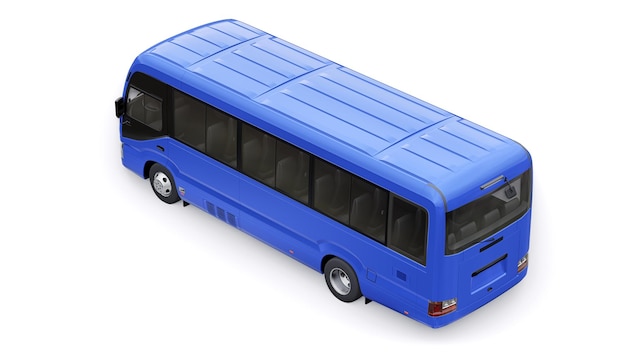 Ônibus azul pequeno para viagem Carro com corpo vazio para ilustração 3d de design e publicidade