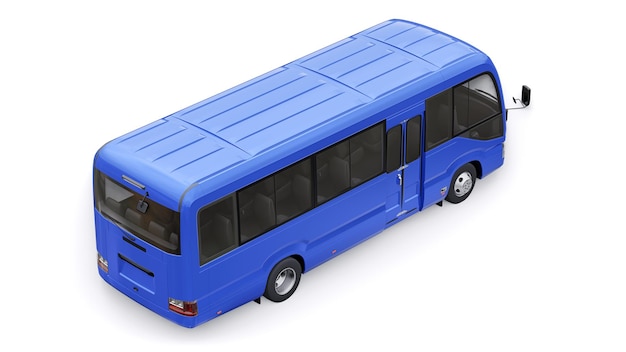 Ônibus azul pequeno para viagem Carro com corpo vazio para ilustração 3d de design e publicidade