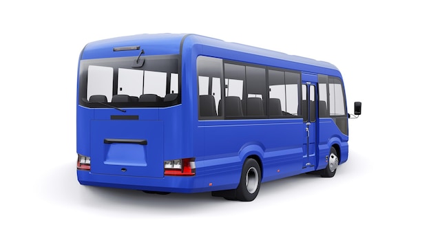Ônibus azul pequeno para viagem Carro com corpo vazio para ilustração 3d de design e publicidade