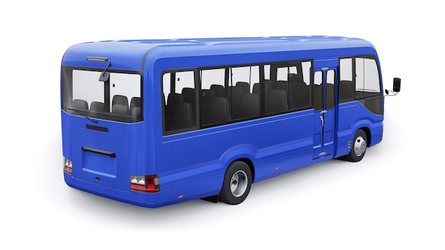 Ônibus azul pequeno para viagem Carro com corpo vazio para ilustração 3d de design e publicidade