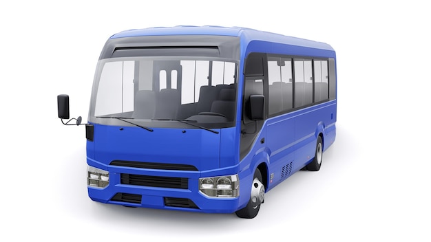 Ônibus azul pequeno para viagem Carro com corpo vazio para ilustração 3d de design e publicidade