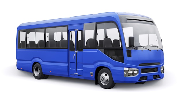 Ônibus azul pequeno para viagem Carro com corpo vazio para ilustração 3d de design e publicidade