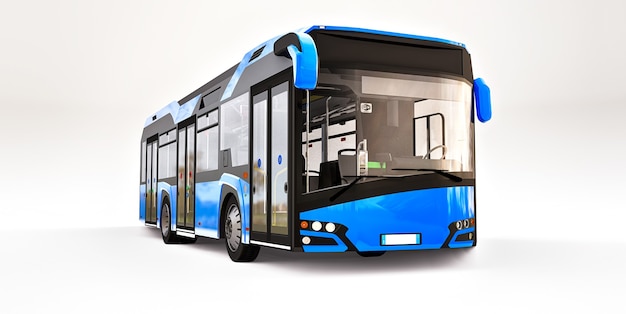 Ônibus azul urbano Mediun em um fundo branco e isolado. Renderização 3D.