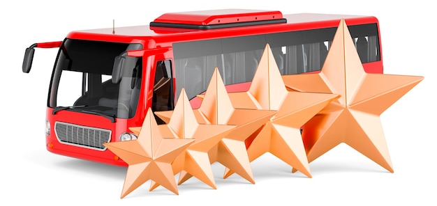 Ônibus com renderização 3D de cinco estrelas douradas