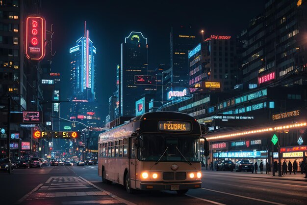 Ônibus elétrico futurista percorre a rua