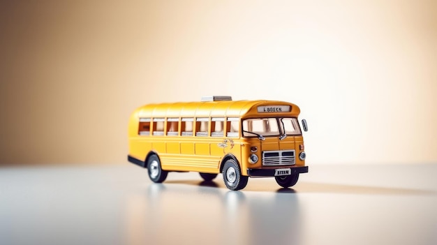 Ônibus escolar amarelo brinquedo de plástico e metal em fundo branco Generative ai