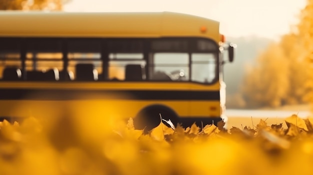 Ônibus escolar amarelo de volta ao fundo da escola Ilustração AI GenerativexA