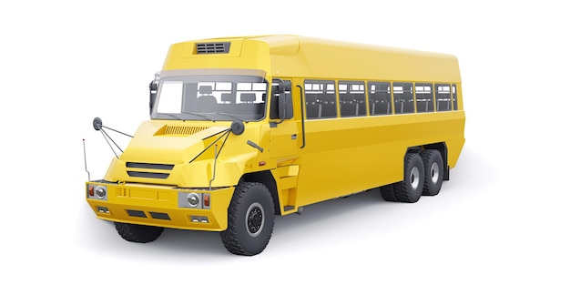 Ônibus escolar amarelo para transportar crianças em idade escolar para a escola. ilustração 3D.