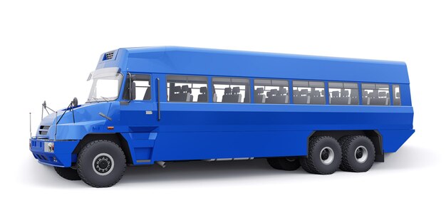 Ônibus para transportar trabalhadores para áreas de difícil acesso. ilustração 3D.
