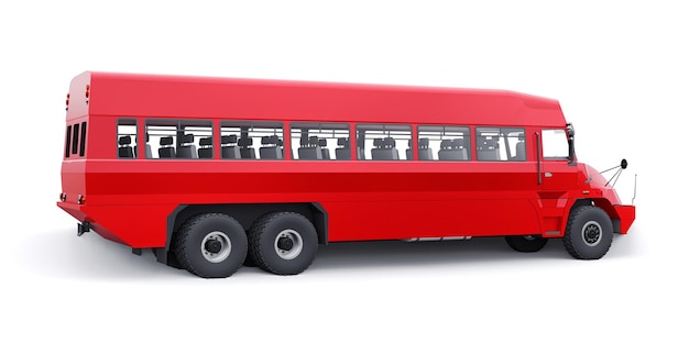 Ônibus para transportar trabalhadores para áreas de difícil acesso. ilustração 3D.