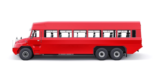 Ônibus para transportar trabalhadores para áreas de difícil acesso. ilustração 3D.