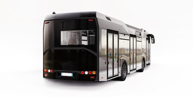 Ônibus preto urbano médio em um fundo branco. renderização 3D.