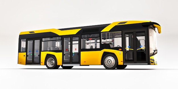 Ônibus urbano de Mediun amarelo em um fundo branco. Renderização 3D.