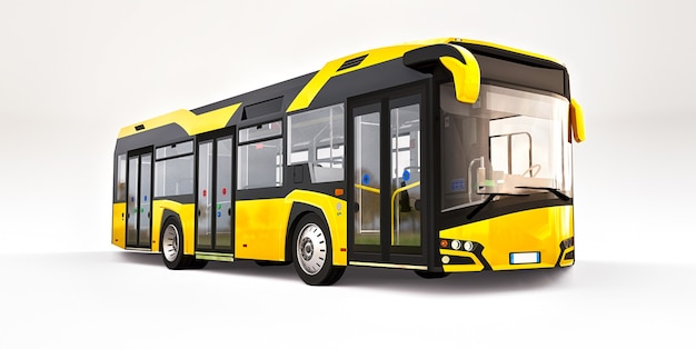 Ônibus urbano de Mediun amarelo em um fundo branco. Renderização 3D.