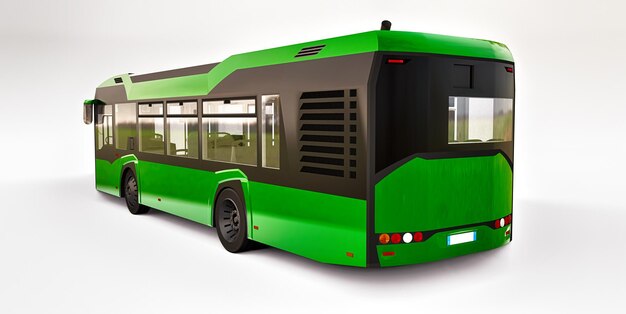 Ônibus verde urbano da Mediun em um fundo branco. Renderização 3D.