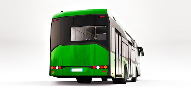Ônibus verde urbano da Mediun em um fundo branco. Renderização 3D.