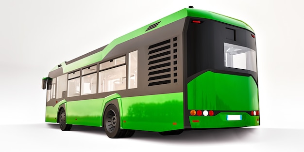 Ônibus verde urbano da Mediun em um fundo branco. Renderização 3D.