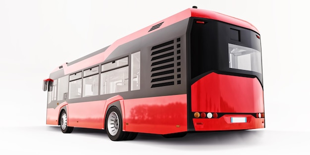 Ônibus vermelho urbano médio em um fundo branco isolado. renderização 3D.