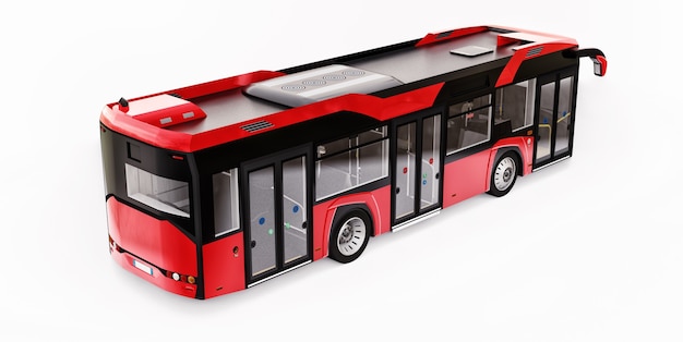 Ônibus vermelho urbano Mediun em um fundo branco e isolado. Renderização 3D.