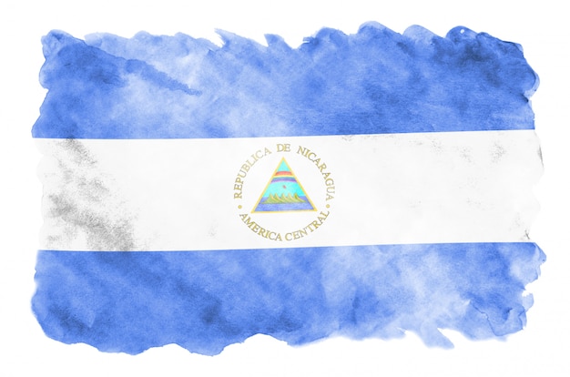 Nicaragua-Flagge wird in der flüssigen Aquarellart dargestellt, die auf Weiß lokalisiert wird