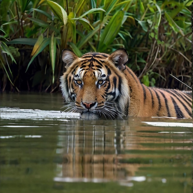 Nice Standing Royal Bengal Tiger em Sundarban, Bangladesh Imagem de fotografia Ai gerou arte