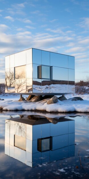 Único Cubo de Casa Minúsculo Arquitetura Brutalista com Design Paramétrico