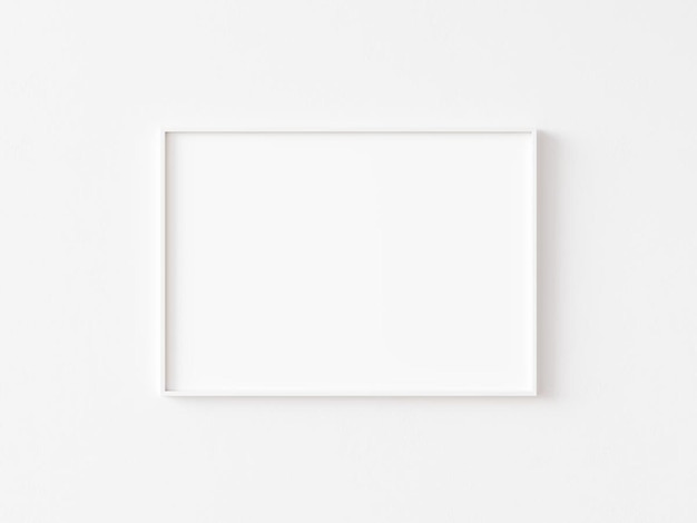 Único porta-retrato retangular orientado horizontalmente em branco com borda branca fina pendurada em branco