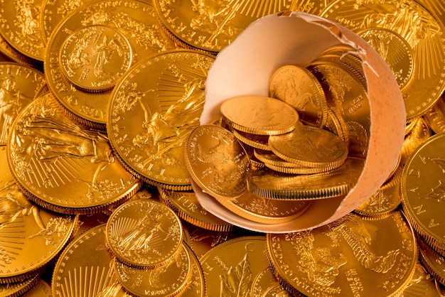 Nido de huevos con finas monedas de oro