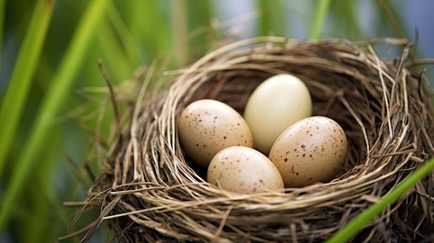 Foto un nido con huevos en él