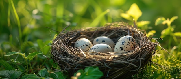 Foto nido de pájaro con cuatro huevos