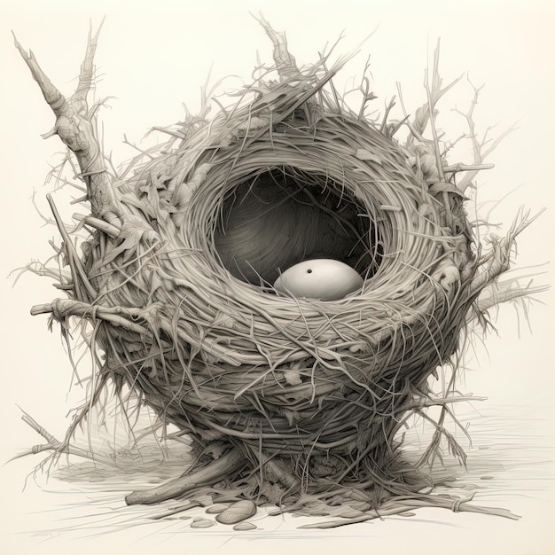 un nido de pájaros con un nido con un pájaro en él.