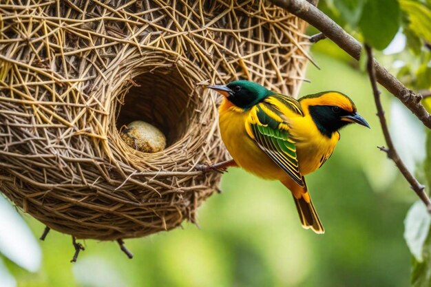 un nido de pájaros con un pájaro bebé en la parte superior