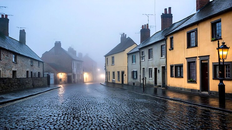 Niebla en las aldeas Un pequeño pueblo rústico envuelto en la niebla de la mañana AI Generar