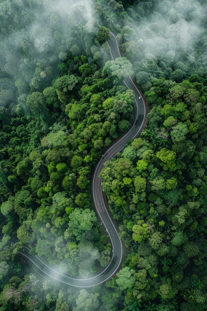 Niebla en el bosque Vista aérea IA generativa